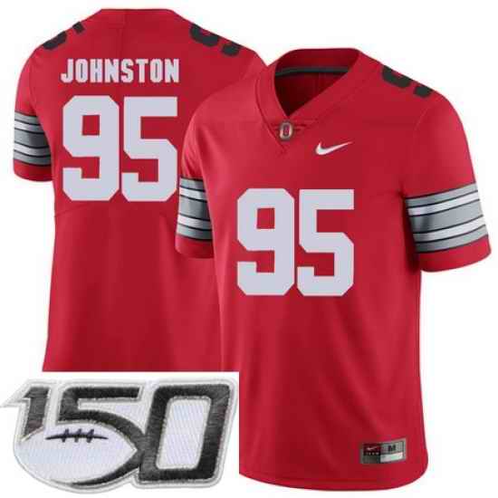 Ohio State Buckeyes 95 Cameron Johnston Red 2018 Spring Game College Football Limited Stitched 150th Anniversary Patch Jersey